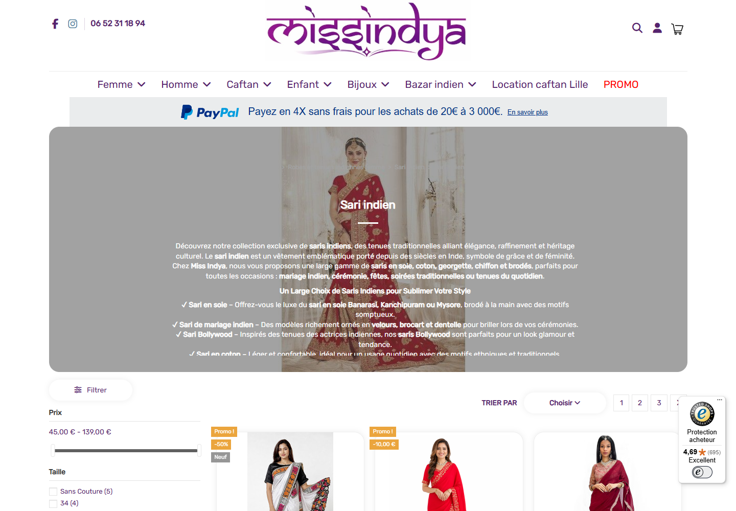 Capture de la page officielle de Miss Indya