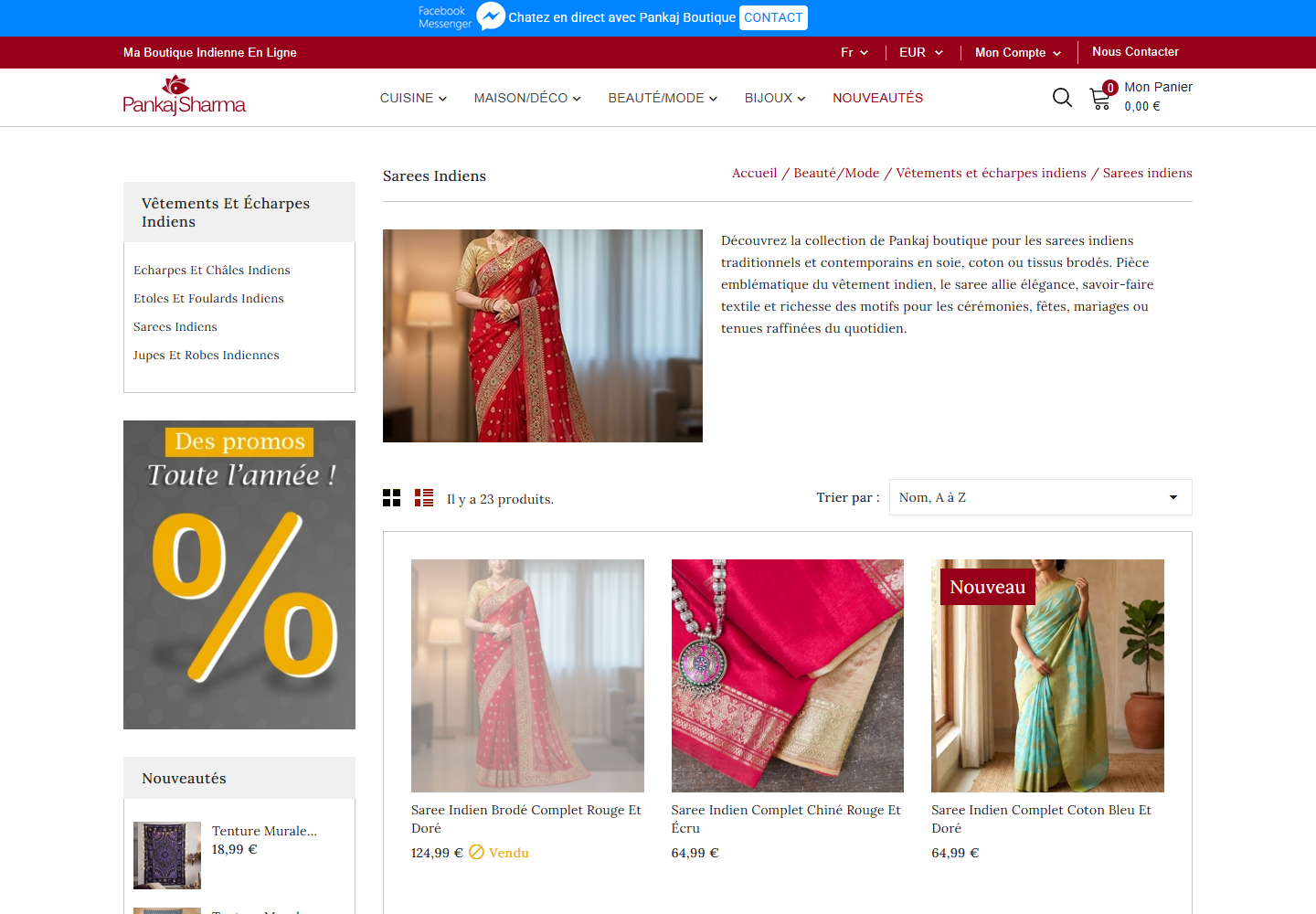 Capture de la page officielle de Pankaj Boutique
